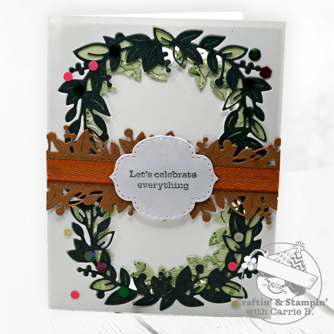 a die cut handmade greeting card with botanical elements